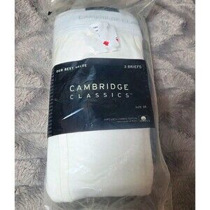 Cambridge Classics Mens Size 38 Vintage White Briefs Underwear 3 Pack Cotton